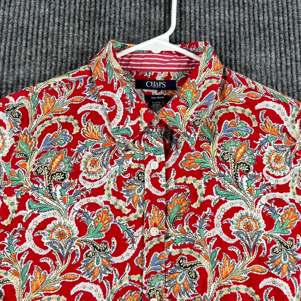 Chaps Petite Shirt Womens Large Red Paisley Long Sleeve No Iron Casual Comfort - Picture 4 of 12